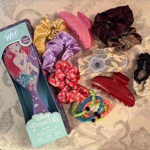 Disney Ariel WET hair brush- Red, Purple, Pink, Yellow accessories hair ties